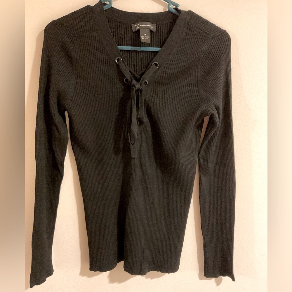 INC Black Ribbed Ribbon Sweater